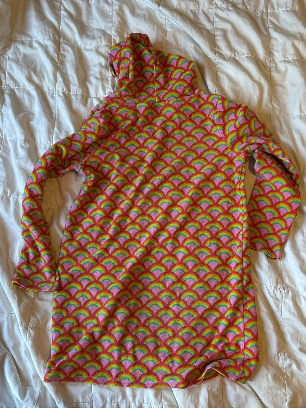Lands' End Kids Hooded One-Piece Terrycloth Coverup in Pink Rainbow Print